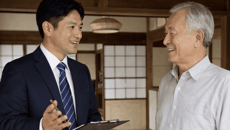 価格提示してもらっている男性