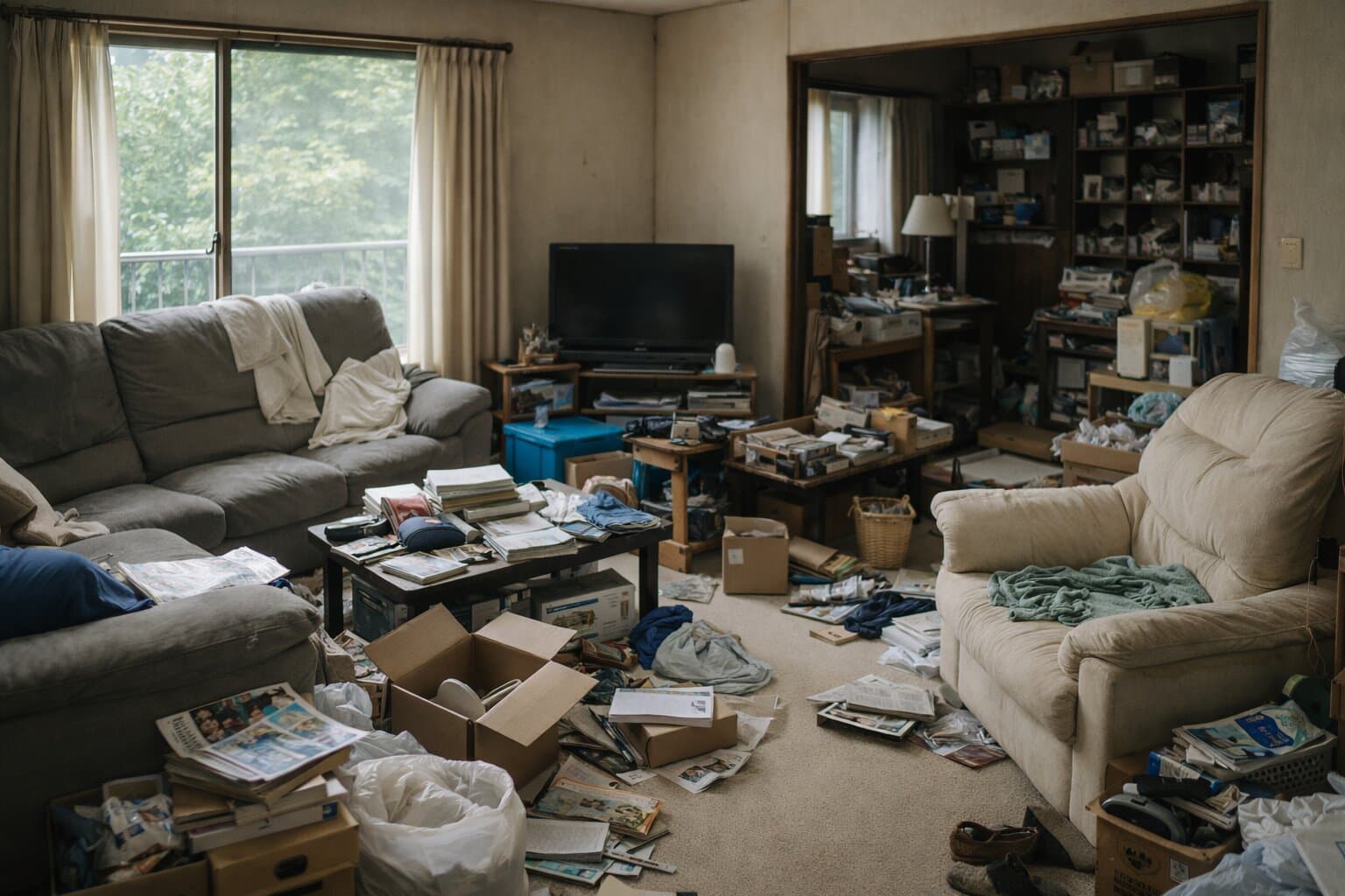ゴミや荷物が大量に残った空き家