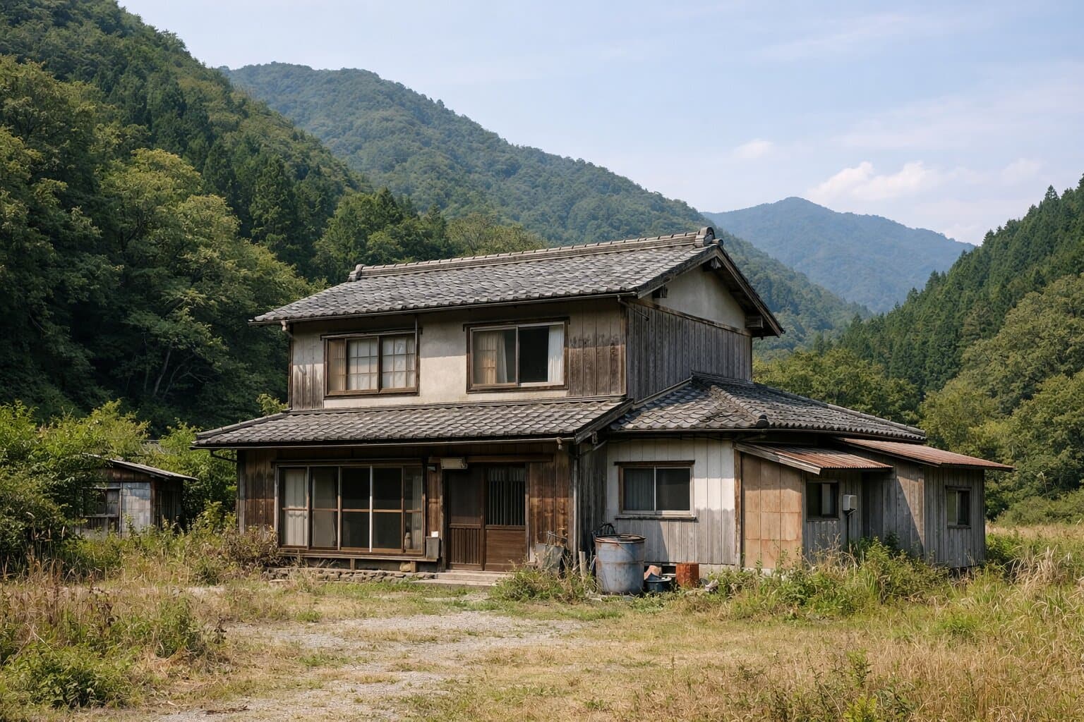 遠方にある老朽化した家